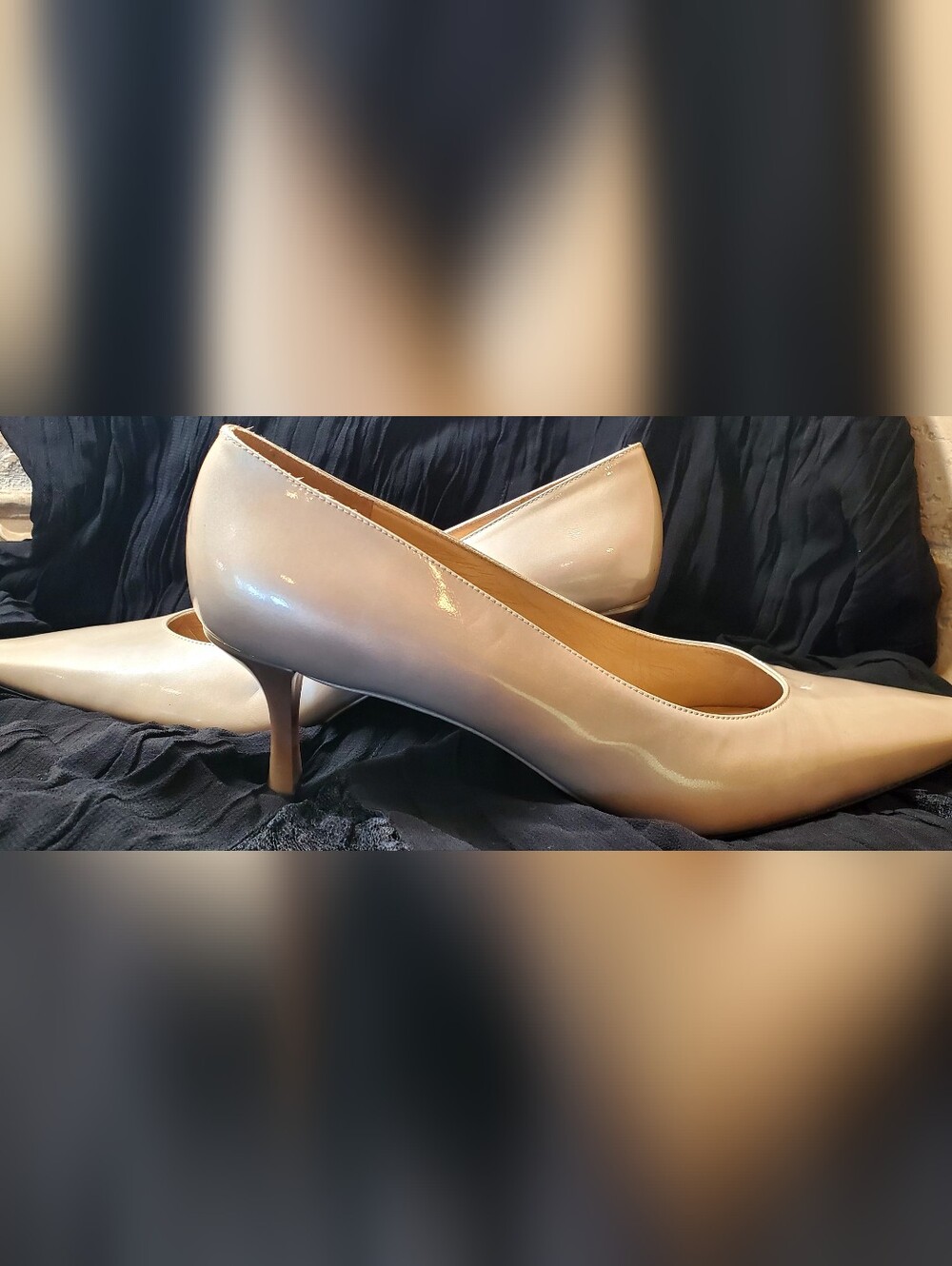 Stuart Weitzman Nude (Champahne Gold) Leather Pointed-Toe Pumps - Picture 9 of 13